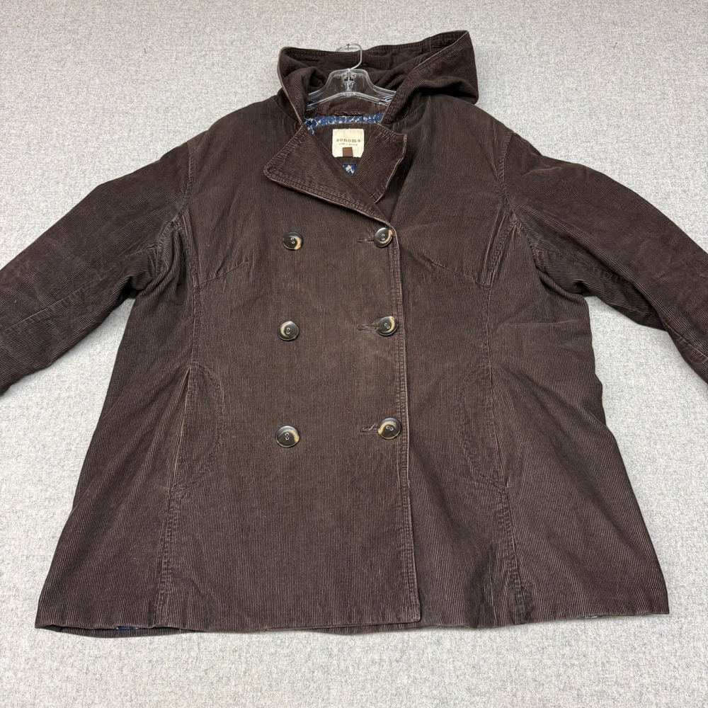 Sonoma Corduroy Peacoat 2X Brown Hooded Double Breasted Cotton Jacket Plus Size